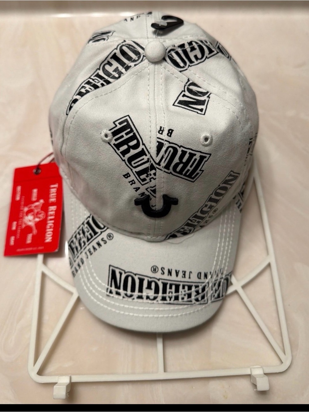 True Religion White Baseball Cap with Black Logo Print